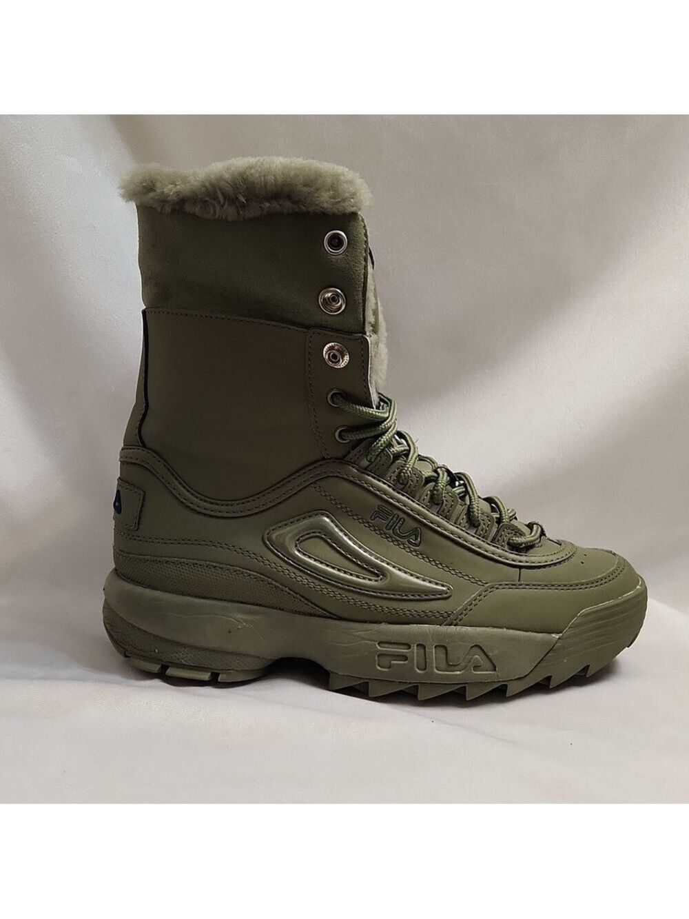Fila Disruptor Shearling Olive Green Lace-up Winter Boots (w size 8)
